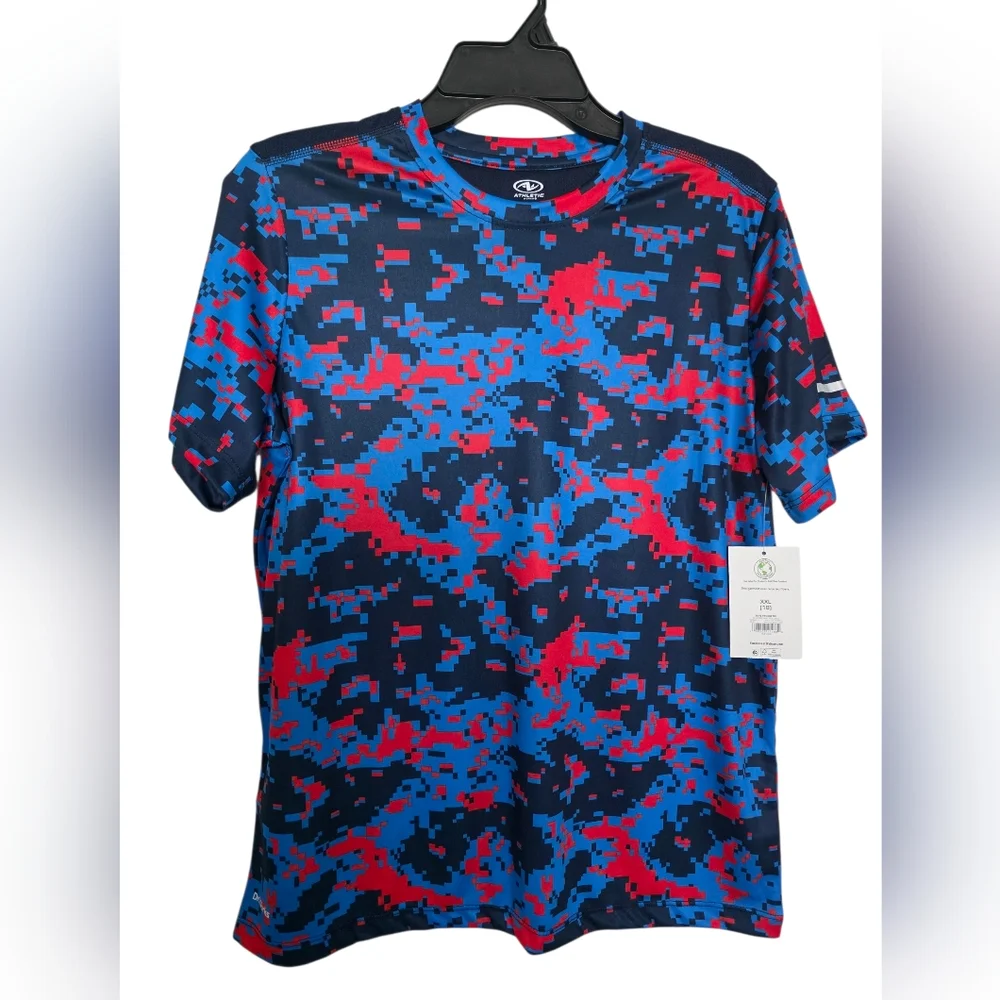 Athletic Works Boys Kids Short Sleeve Active Tshirt Blue Red Camo Size XXL 18